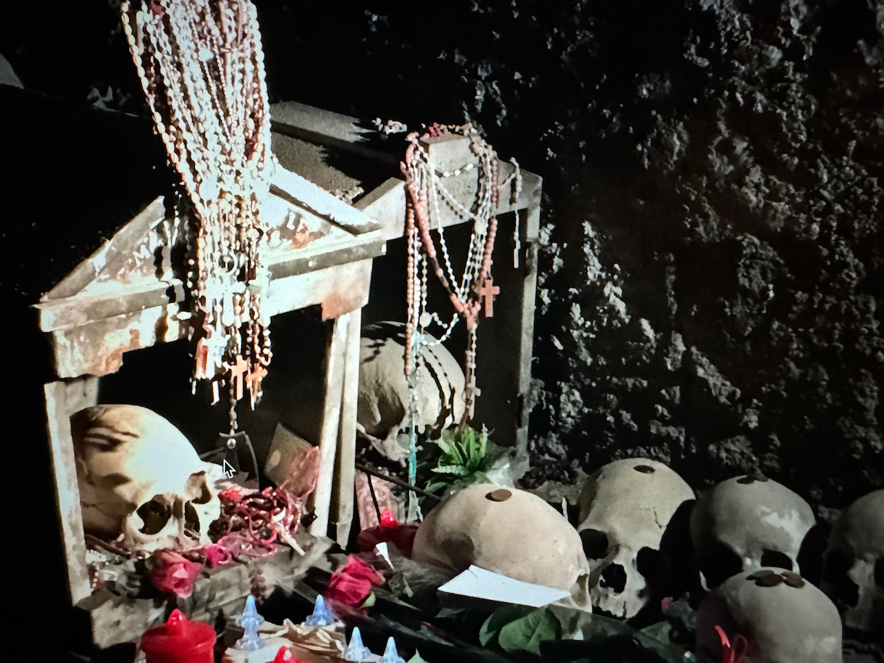 Skulls singled out for particular attention in the Cimitero delle Fontanelle in Naples, Italy